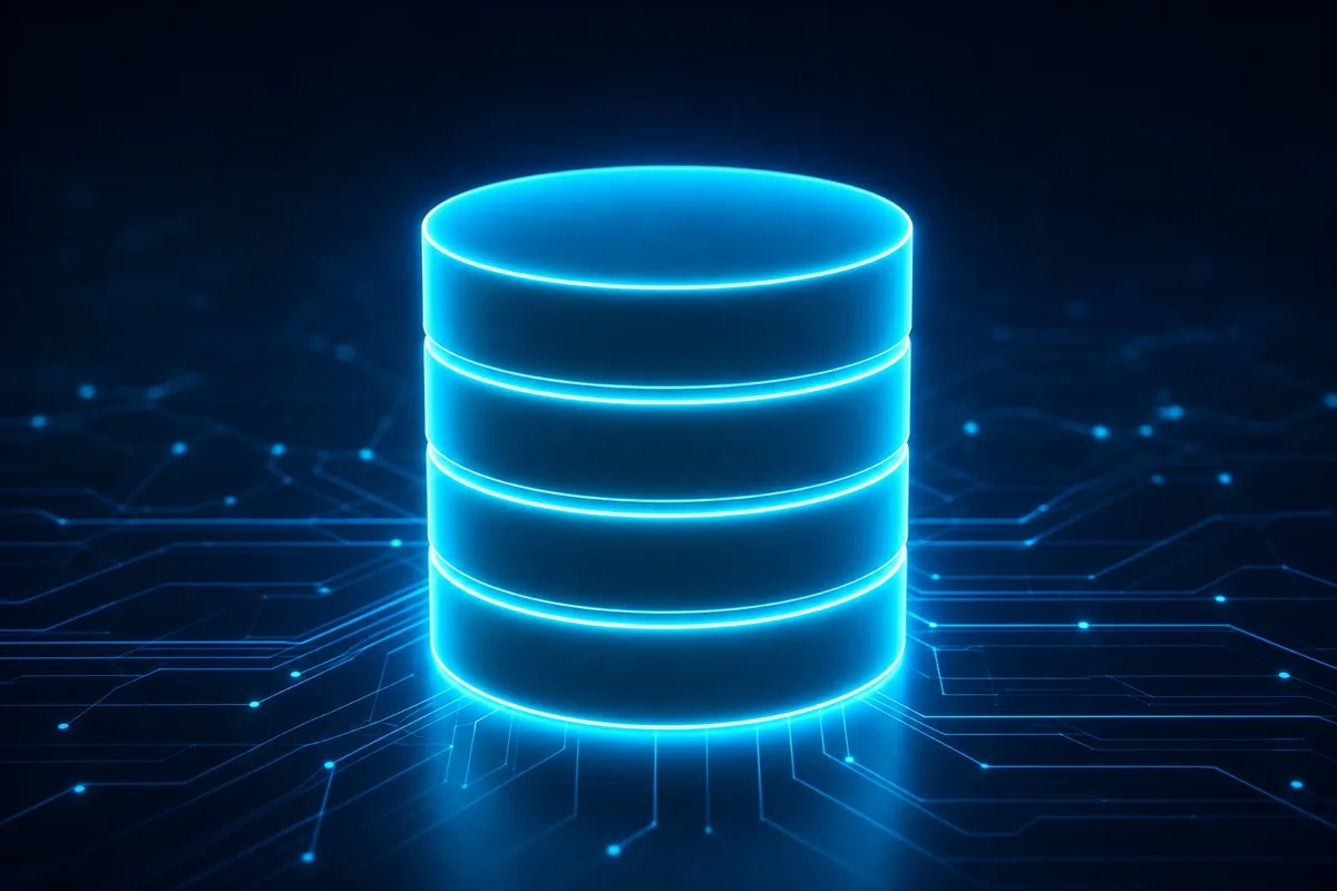 A glowing database cylinder, representing retrieval-augmented generation (RAG) in AI